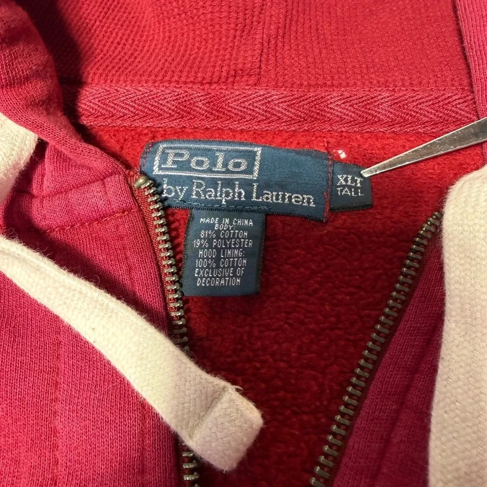 Polo Ralph Lauren Full Zip‎ Hoodie Mens XLT Tall Red Cotton Blend Pony Logo